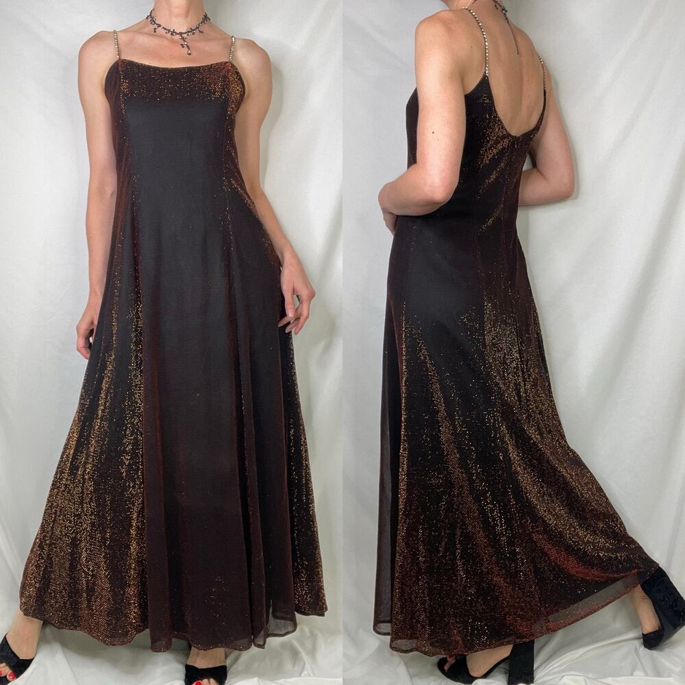 SOLD Scott McClintock copper metallic glitter prom dress maxi gown rhinestone - Picture 13 of 13